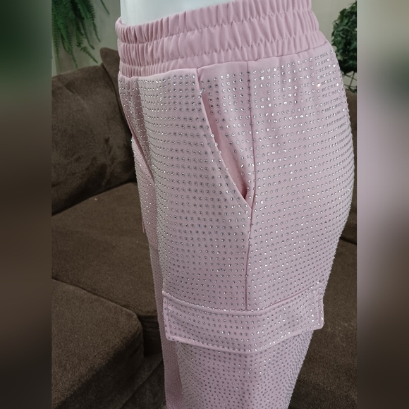 Crystal-embellished Jersey Cargo pants Utility Pant Pink Bling Bling M Joggers - Picture 5 of 9